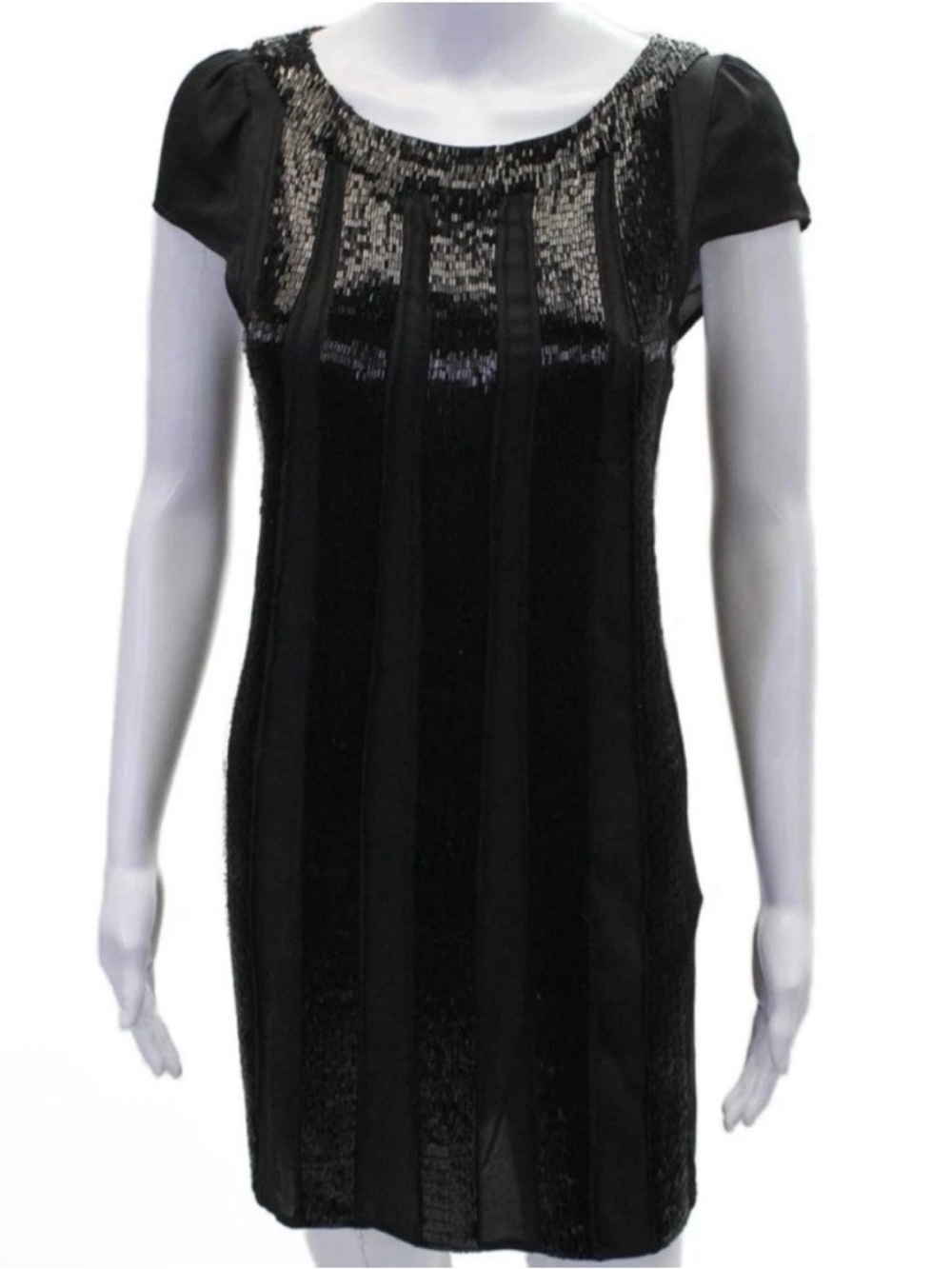 ALICE + OLIVIA Black Beaded Silk Overlay Mini Dress - Size S MSRP $499